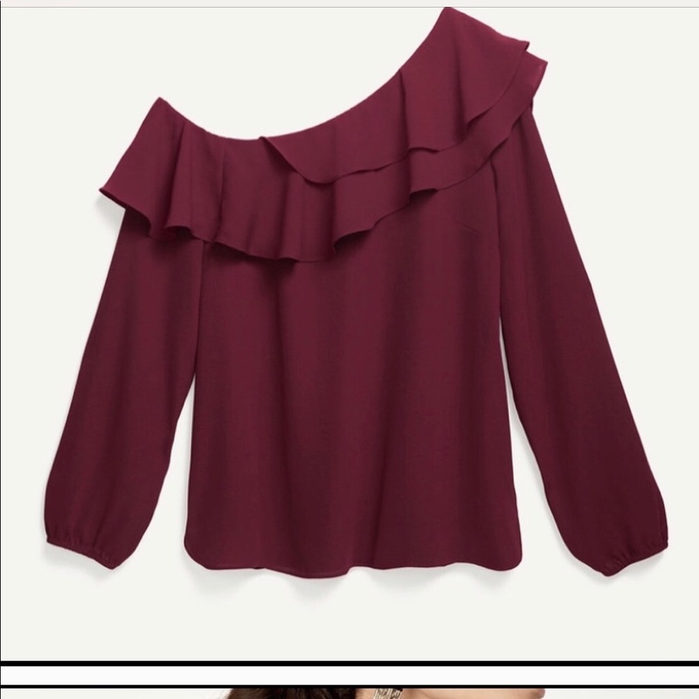 One shoulder maroon top